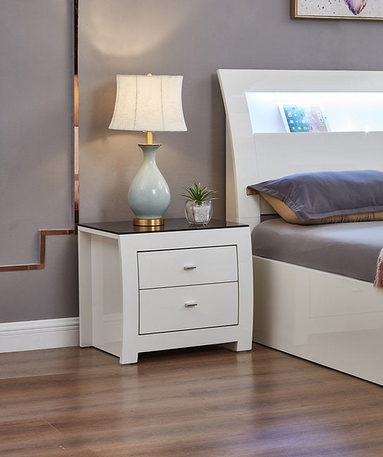 White High Gloss Storage Bed & Matching Case Goods