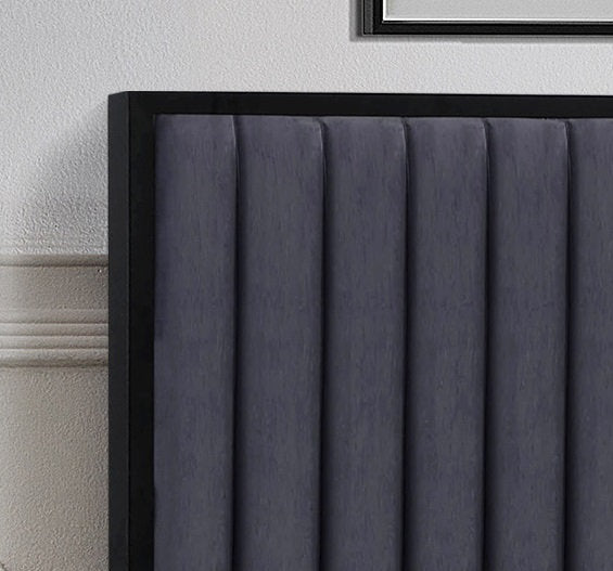 Modern Grey Velvet Platform Bed with Channel Tufted Headboard-I5545