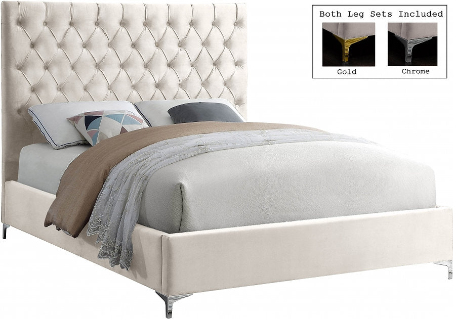 Velvet Fabric With Deep Button Tufting Bed-I5642