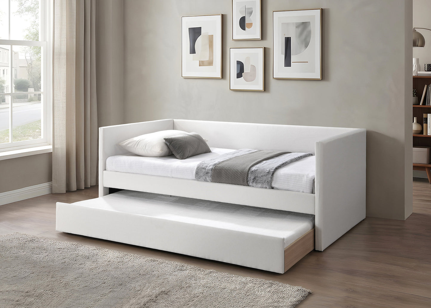 Single Upholstered Day Bed with Pull-Out Trundle-I306