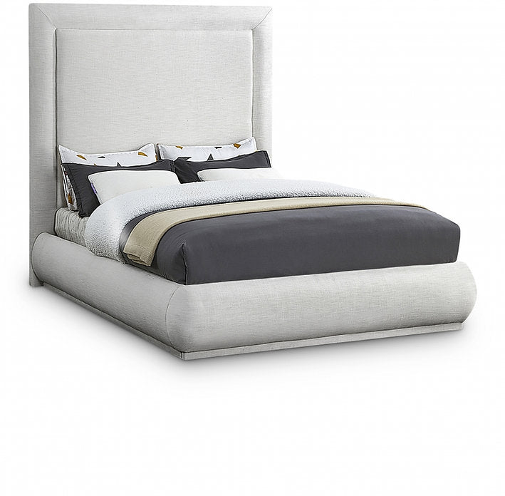 Mid-Century Modern Cream Linen Platform Bed-I5200