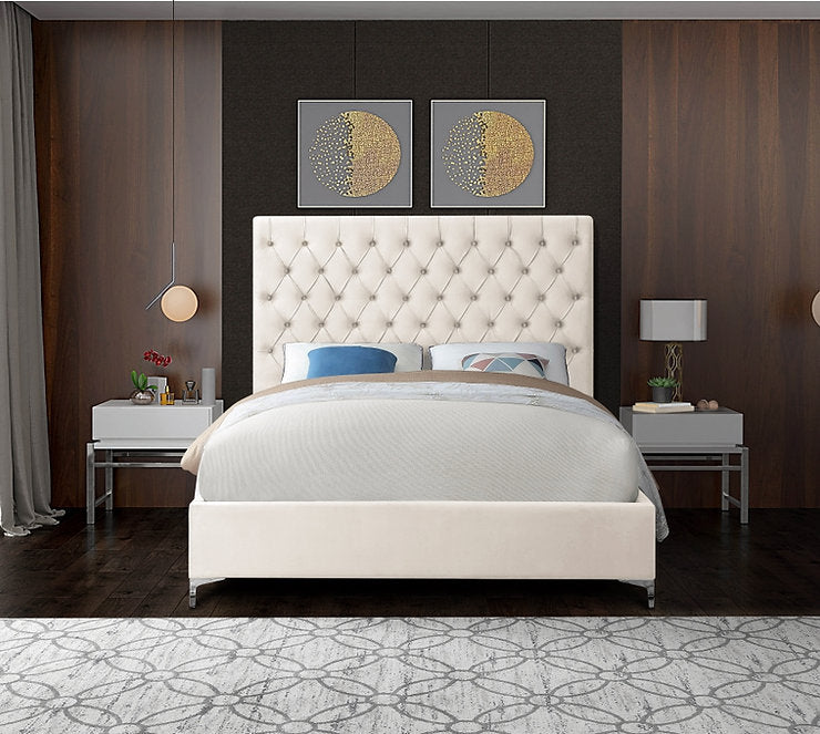 Velvet Fabric With Deep Button Tufting Bed-I5642