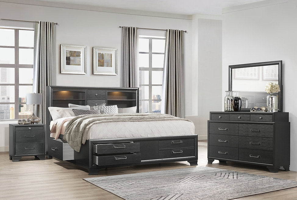 Modern Grey Storage Bedroom Collection-Jordyn (Grey)