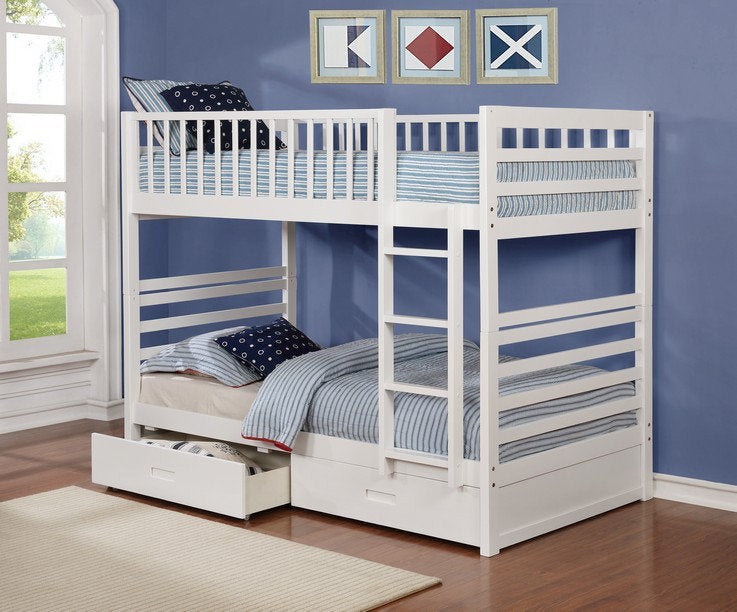 Solid Wood Single/Single Bunk Bed with Storage Drawers –I110