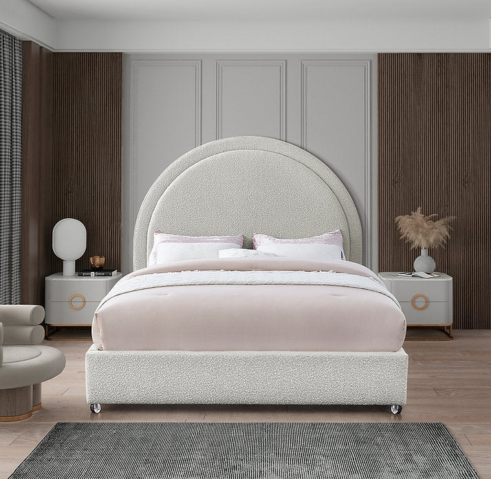 Cream Bouclé Platform Bed -I5205