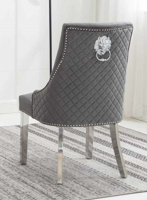 Set of 2 Velvet Dining Chairs with Chrome Lion Knocker-I1250