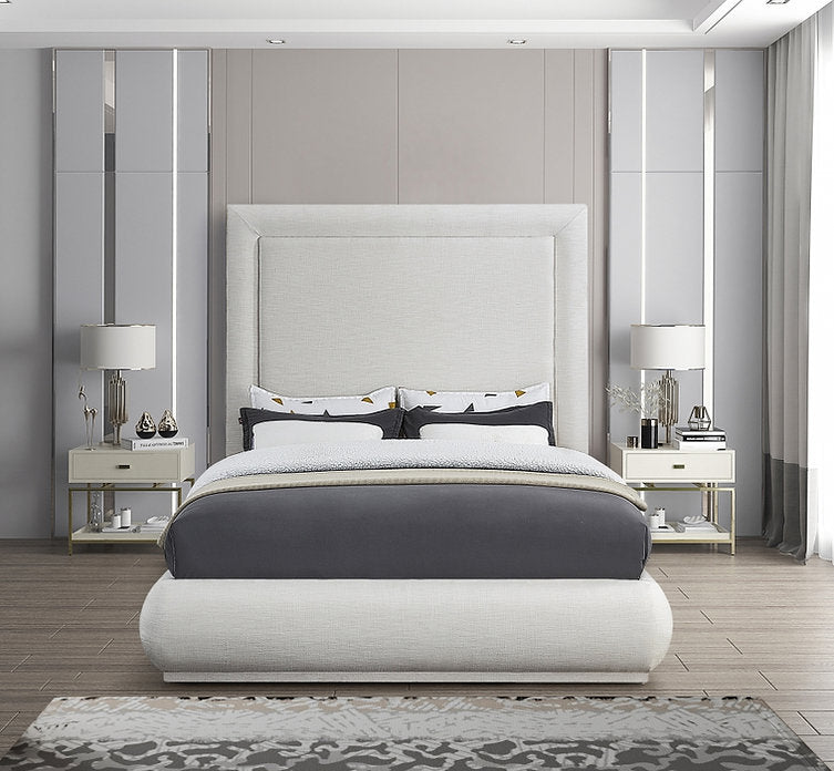 Mid-Century Modern Cream Linen Platform Bed-I5200