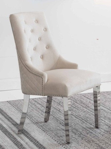 Set of 2 Velvet Dining Chairs with Chrome Lion Knocker-I1253