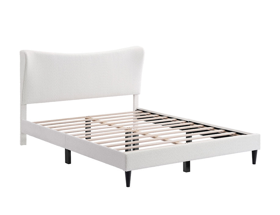 Cream Bouclé Platform Bed -I5585