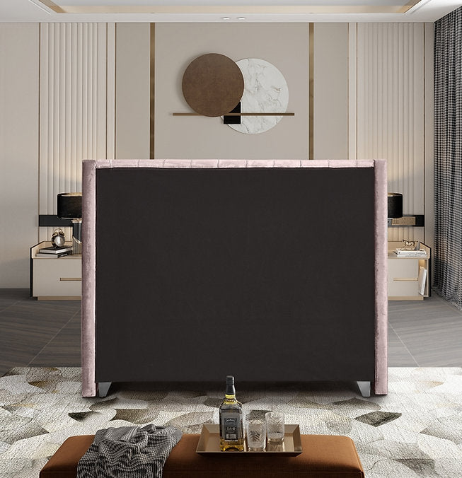 Contemporary Velvet Wingback Platform Bed – Dusty Pink-I5895