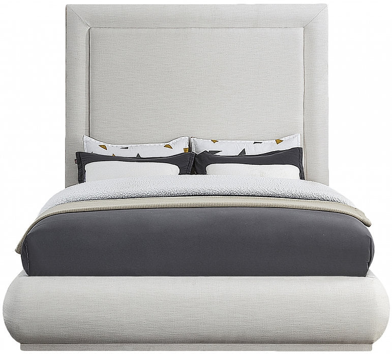 Mid-Century Modern Cream Linen Platform Bed-I5200