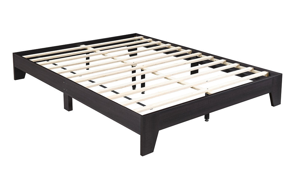 Modern Espresso Wooden Platform Bed Frame with Slat Support-I5345