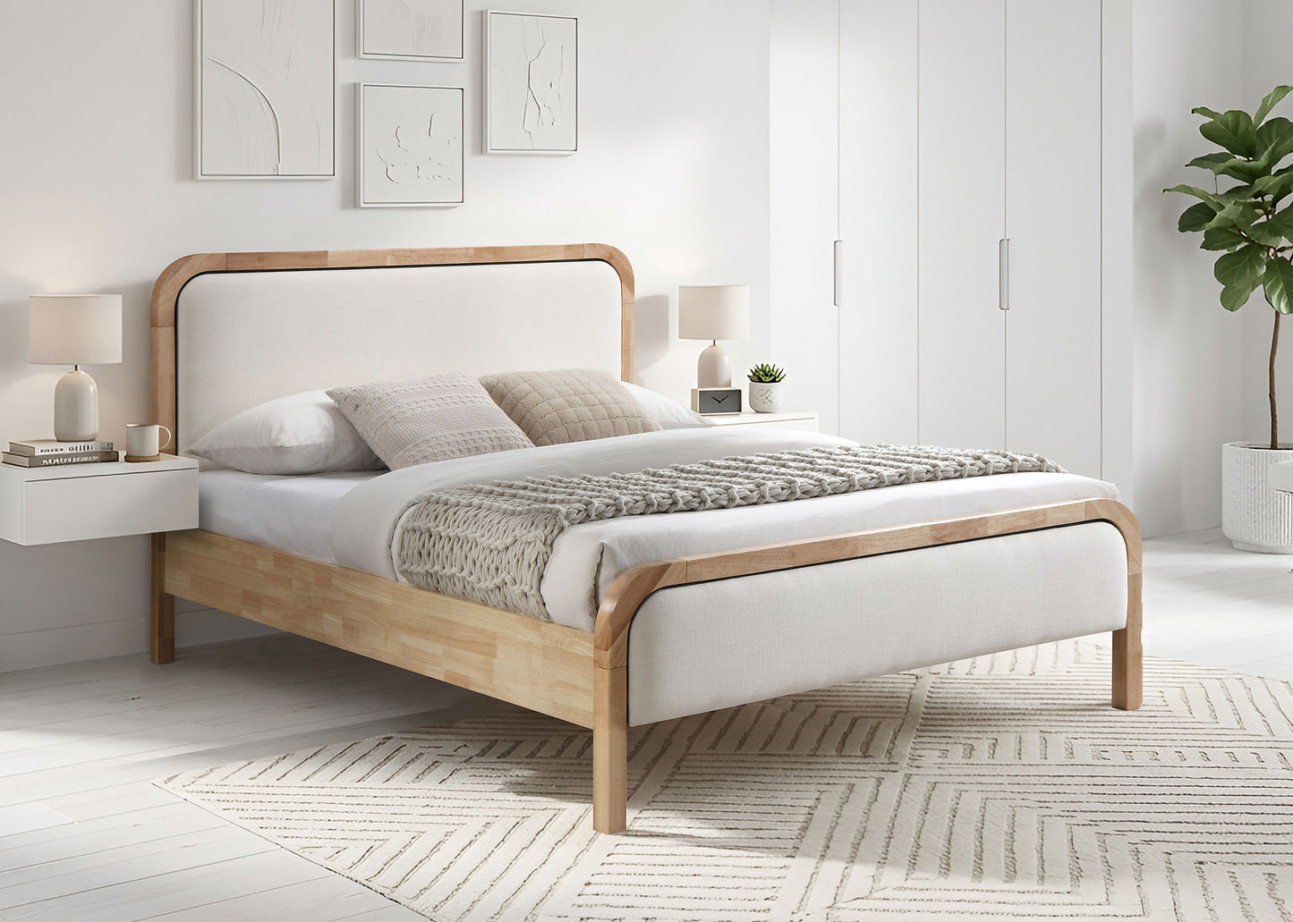 Modern Warm Ivory Upholstered Platform Bed-I5928