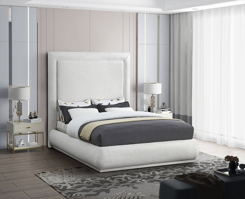 Mid-Century Modern Cream Linen Platform Bed-I5200