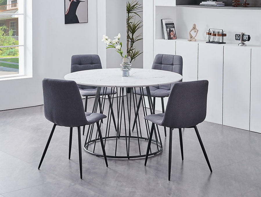 5-Piece Faux Marble Round Dining Set-I1590