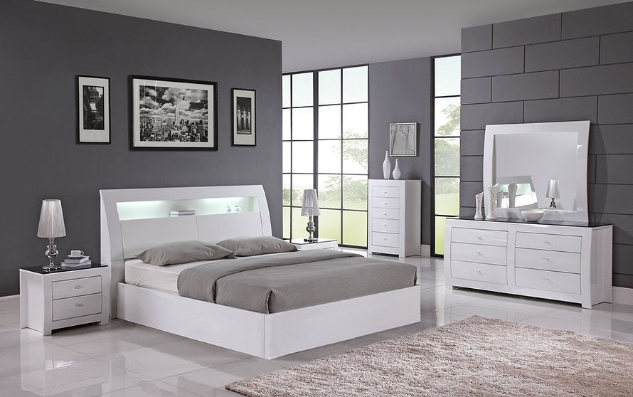 White High Gloss Storage Bed & Matching Case Goods