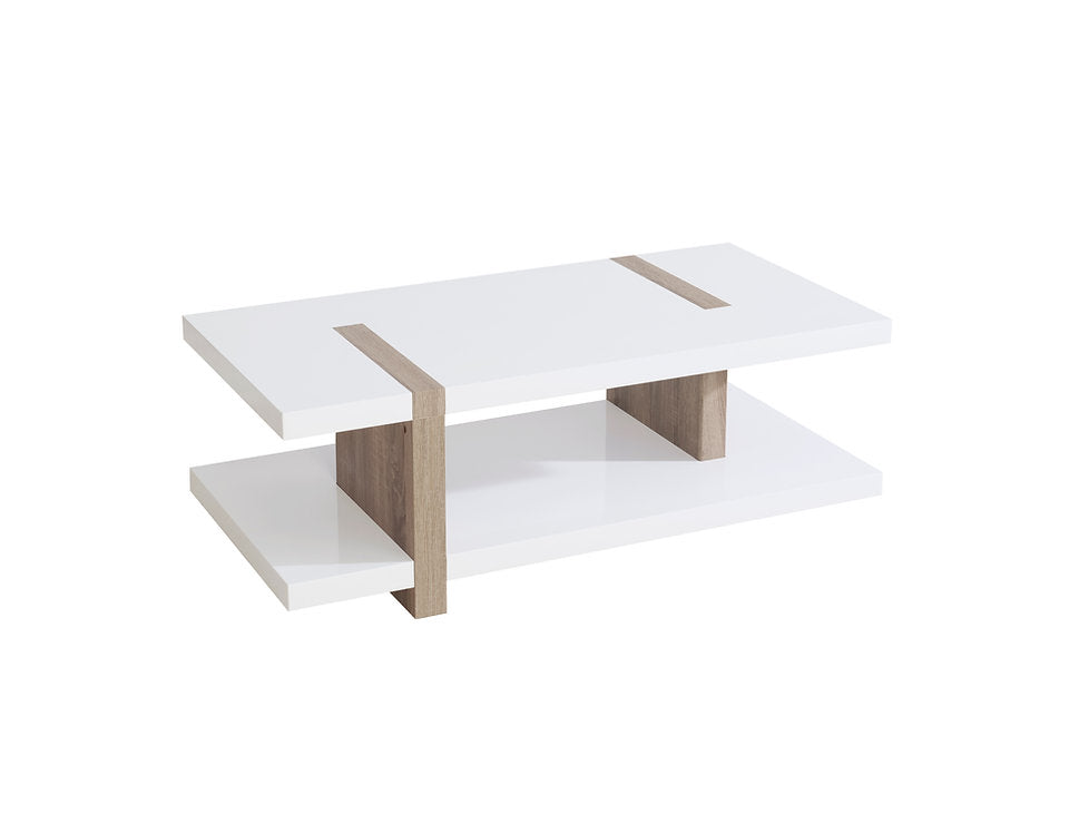 Modern White Coffee Table with Natural Wood Accents – Clean Contemporary Style-I3530