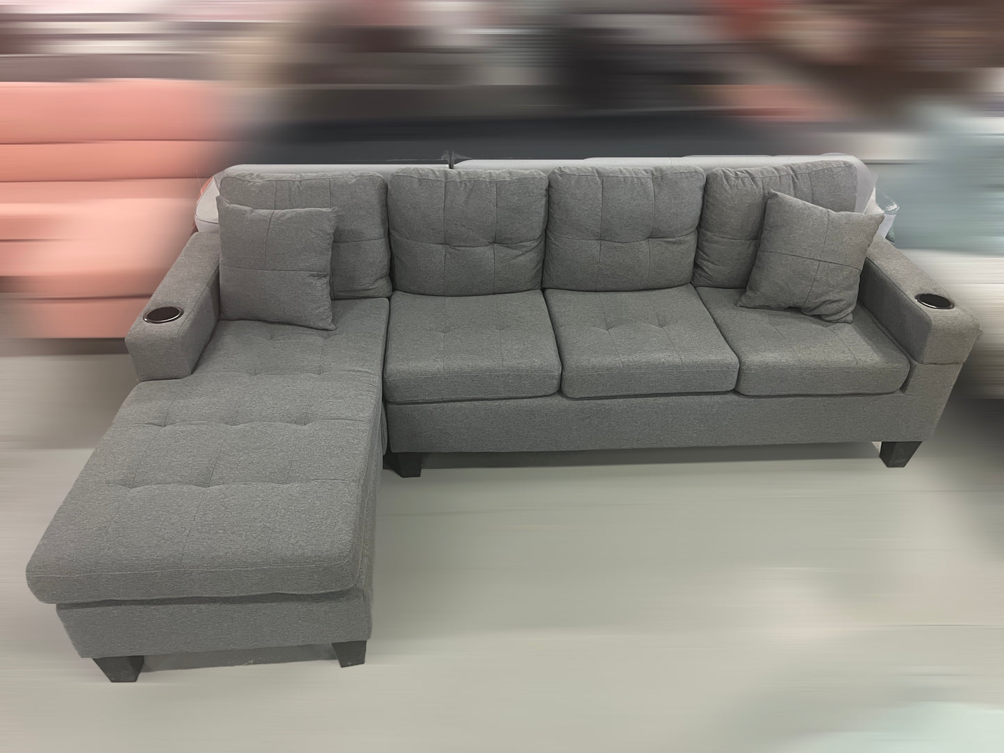 Modern Fabric Sectional Sofa with Cup Holders-D6212