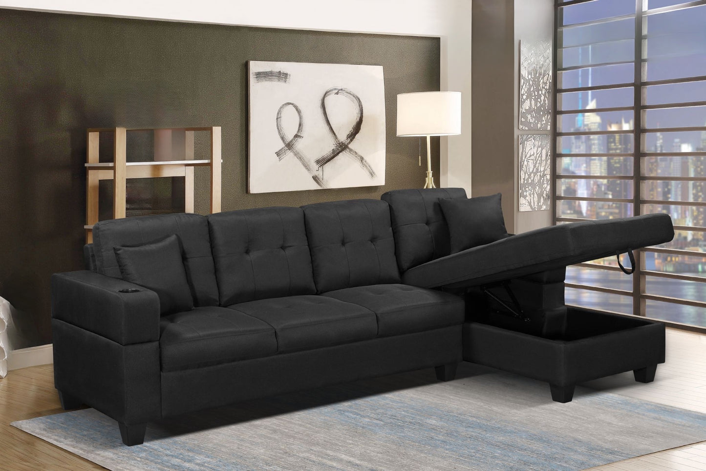 Fabric Sectional Sofa with Storage Chaise-1839C