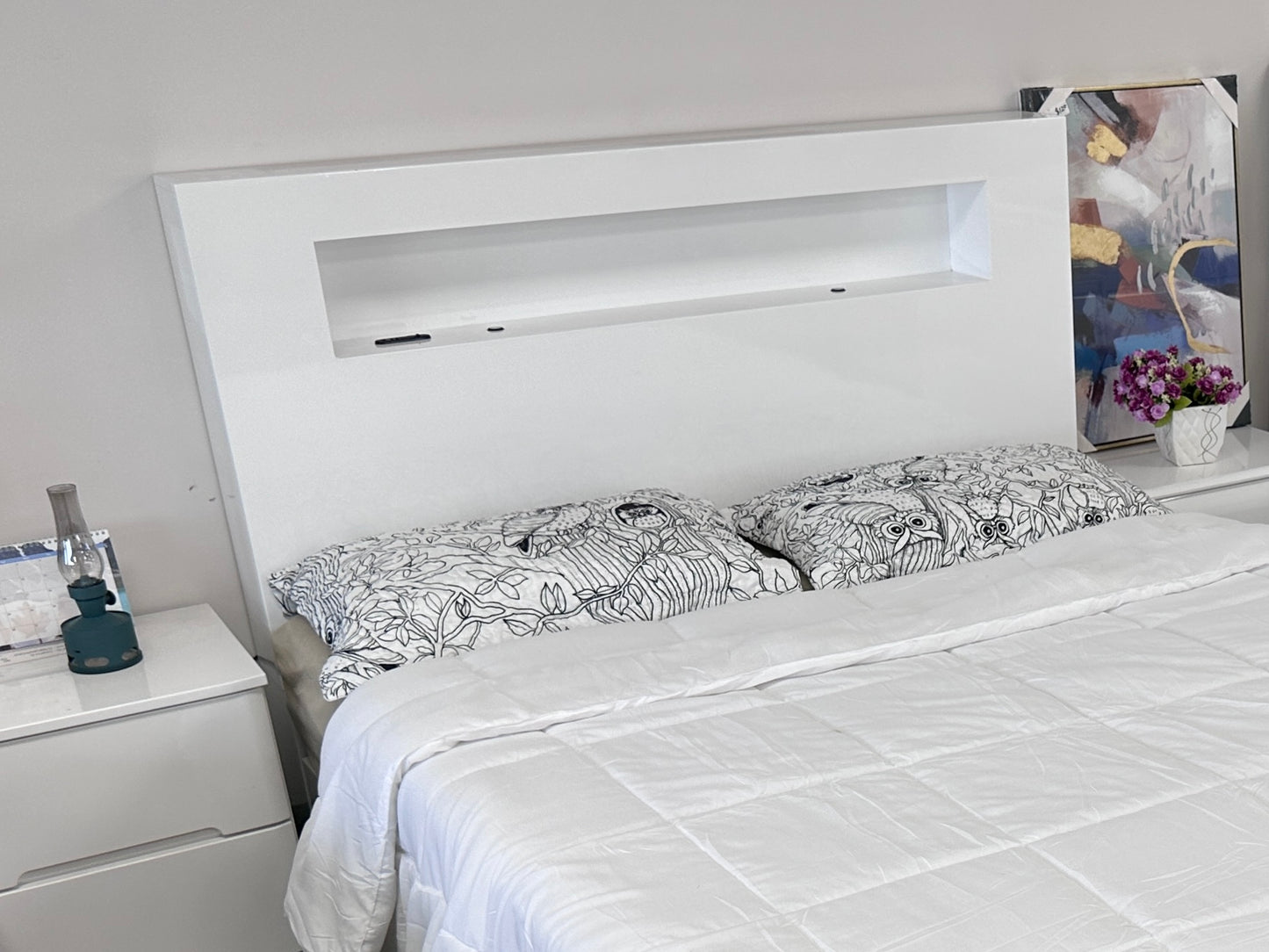 Modern White Piano Lacquer Bed Frame-EYES