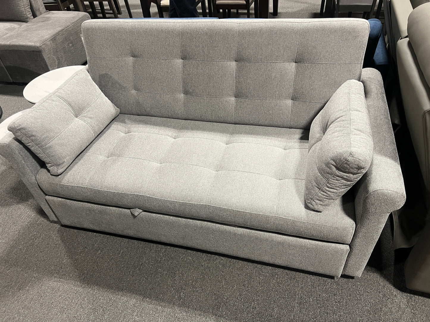 Convertible Grey Fabric Sofa Bed (70Inch) with USB Charging & Storage – I9046