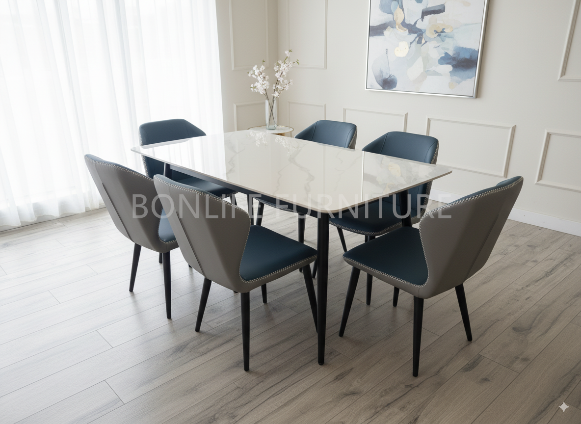 7-Piece White Sintered Stone Dining Set -BDT19