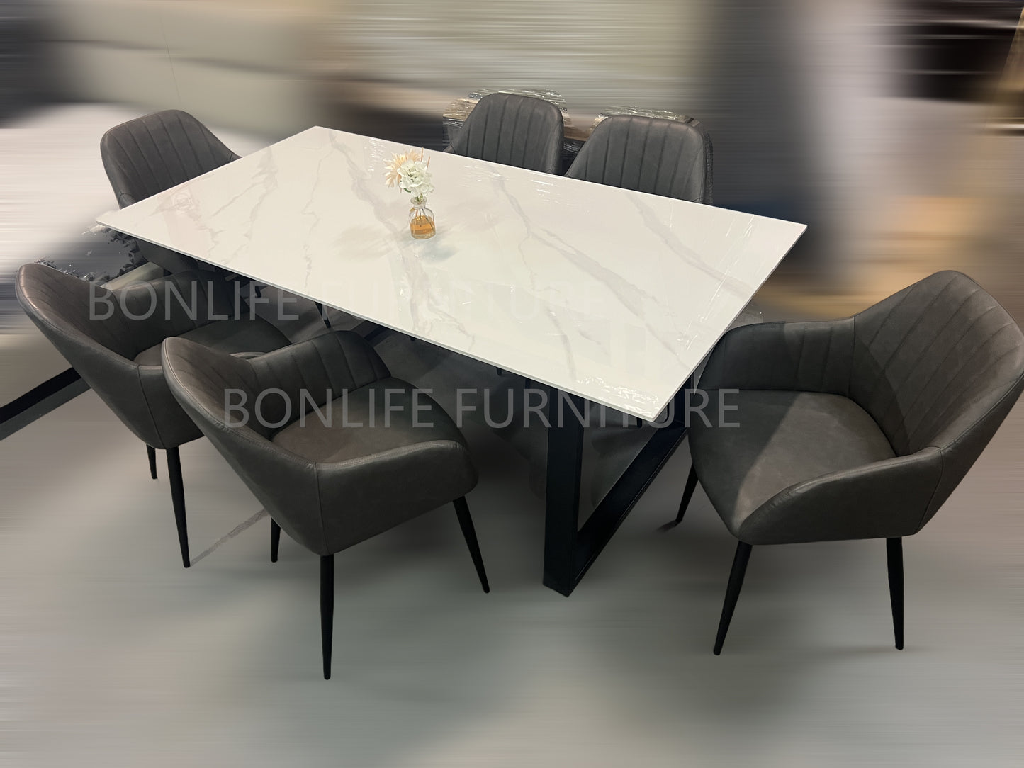 Modern 7-Piece White Sintered Stone Table Set-I1550(1416C)