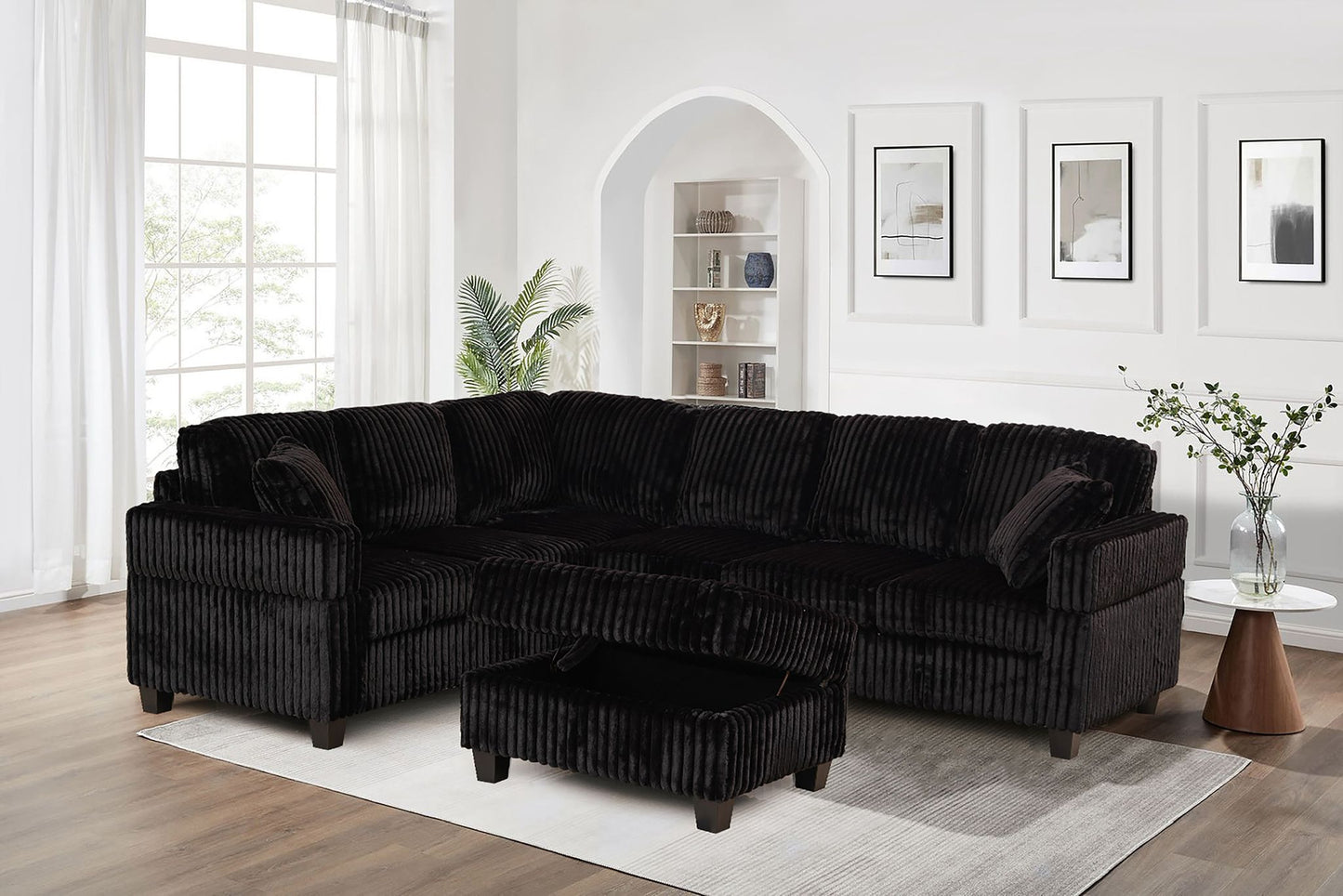 Corduroy Fabric Sectional Sofa with Ottoman-GILLIAN