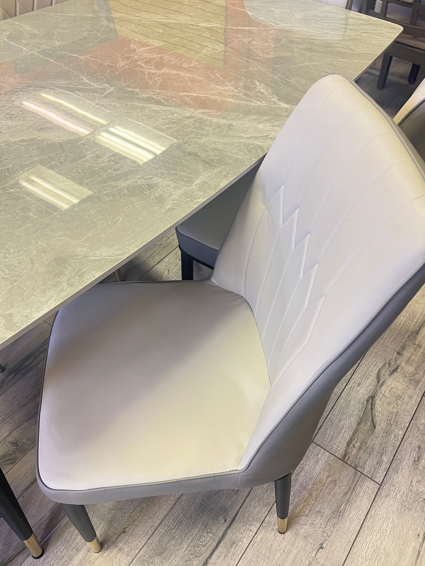 7-Piece Grey Sintered Stone Dining Set with PU Chairs-BDT22