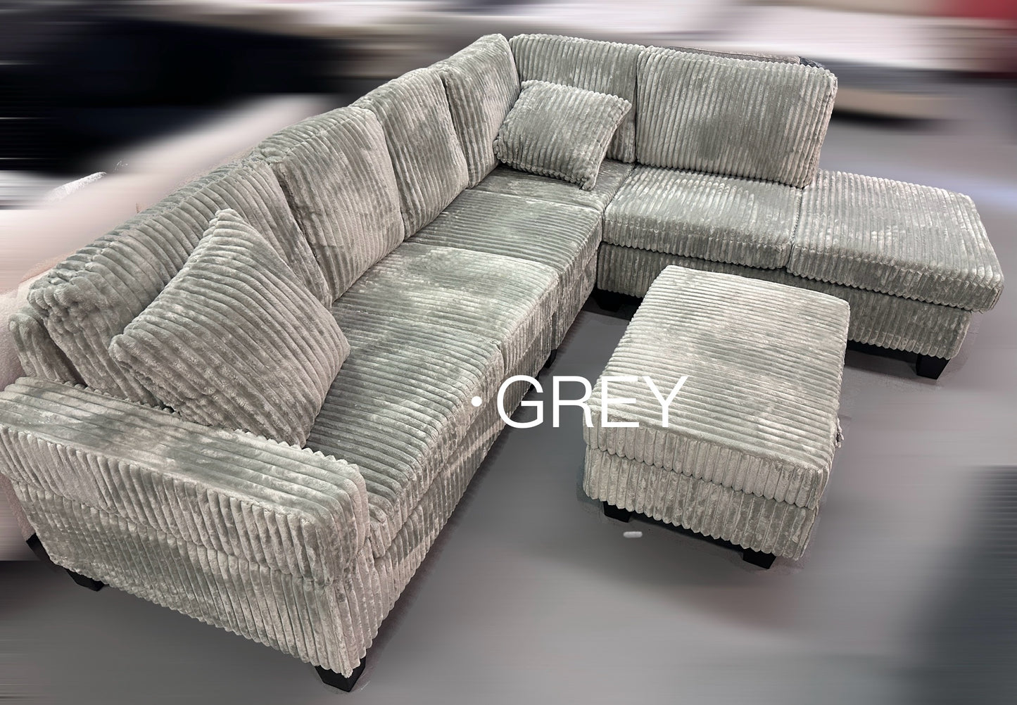 Contemporary Corduroy Sectional Sofa with Storage Ottoman-1108