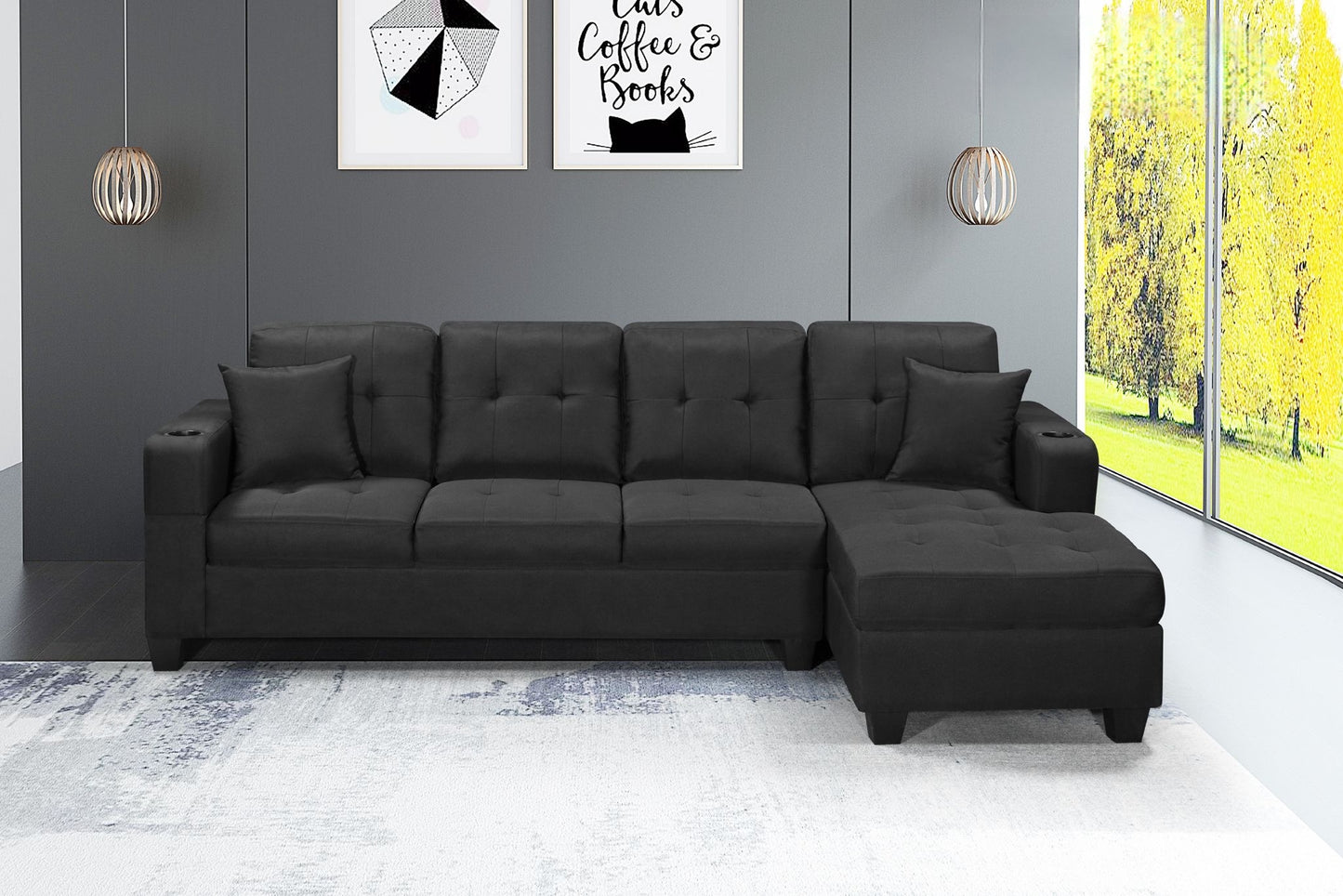 Modern Fabric Sectional Sofa with Cup Holders-D6212