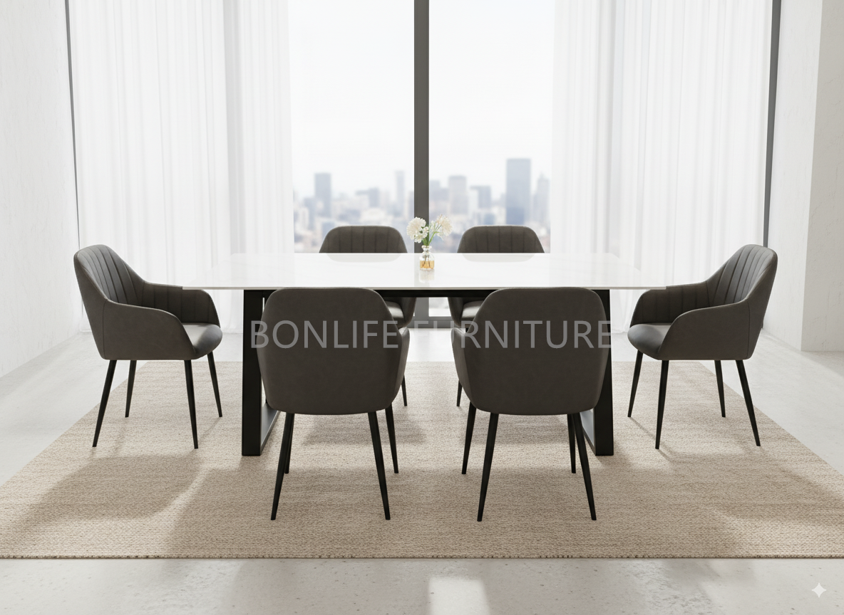 Modern 7-Piece White Sintered Stone Table Set-I1550(1416C)