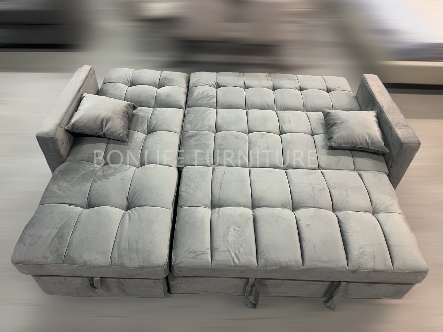 Velvet Grey Convertible Sofa Bed with Storage Chaise-B909