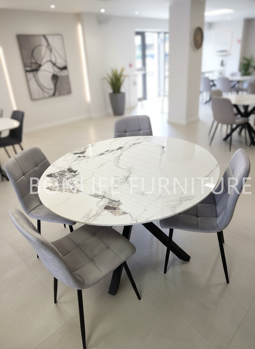 Modern 5-Piece Round Sintered Stone Dining Set-BDT17