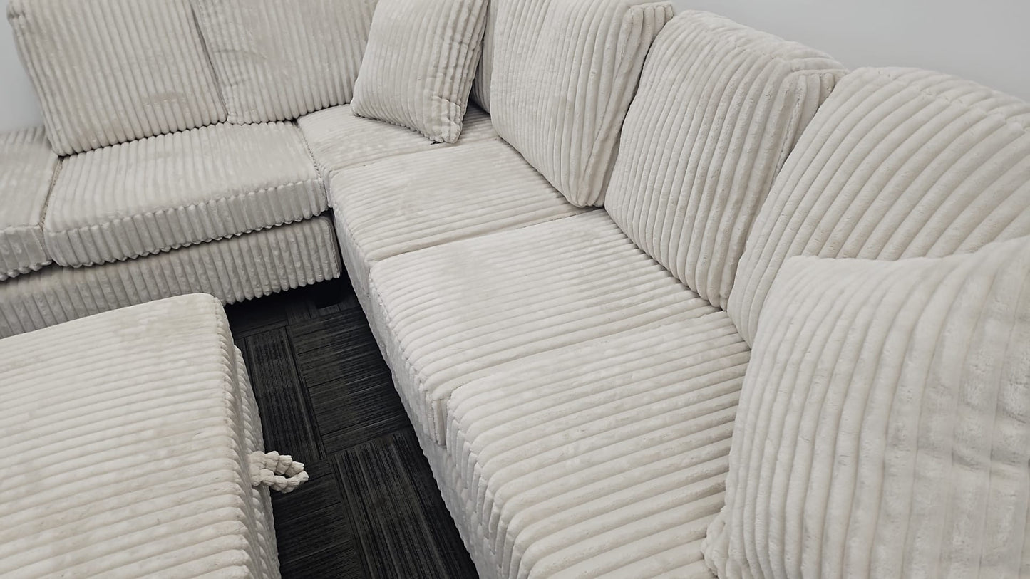 Contemporary Corduroy Sectional Sofa with Storage Ottoman-1108