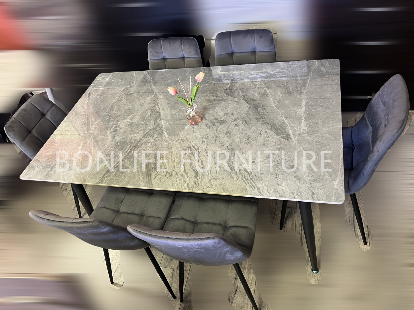 Grey Marble Sintered Stone Dining Table Set-T3529