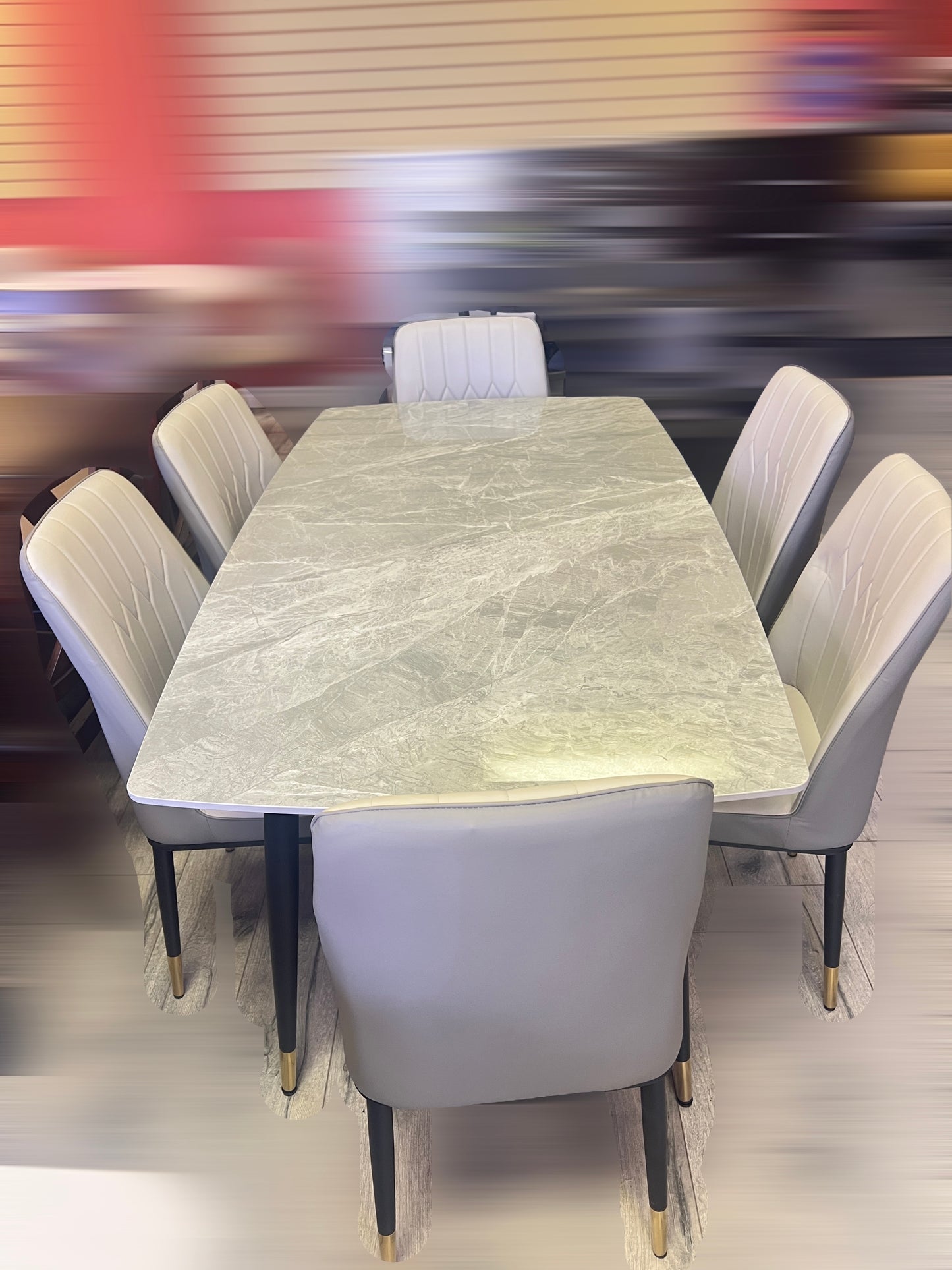 7-Piece Grey Sintered Stone Dining Set with PU Chairs-BDT22