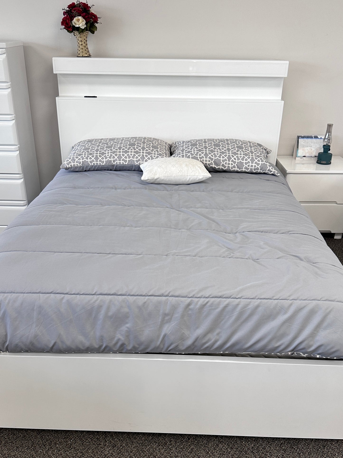 Modern White Piano Lacquer Bed Frame-CRADLE