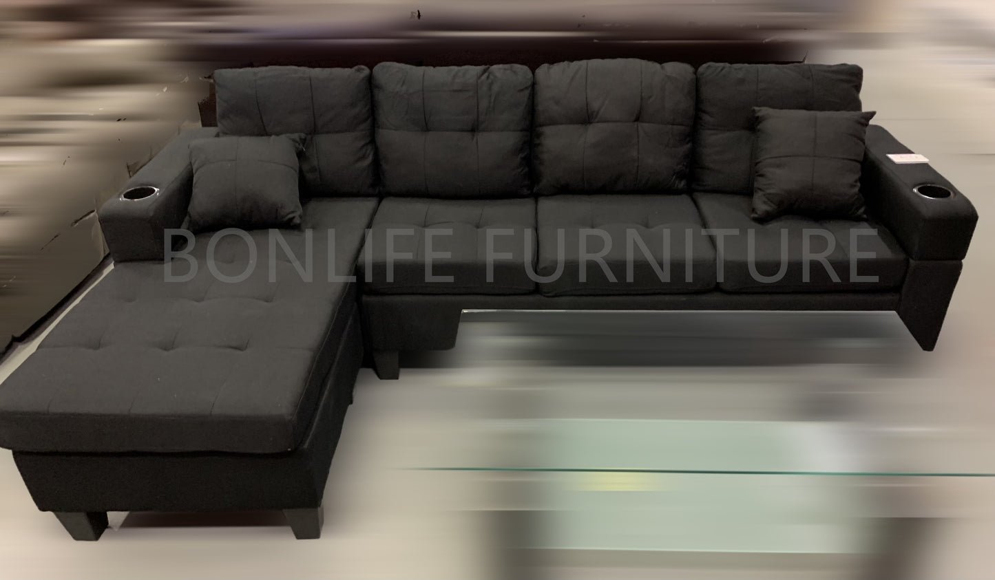 Modern Fabric Sectional Sofa with Cup Holders-D6212