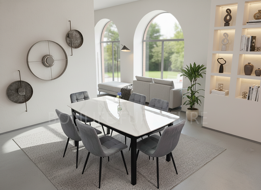 7-Piece Dining Set with Sintered Stone Table & Grey Velvet Chairs-I1815(20)