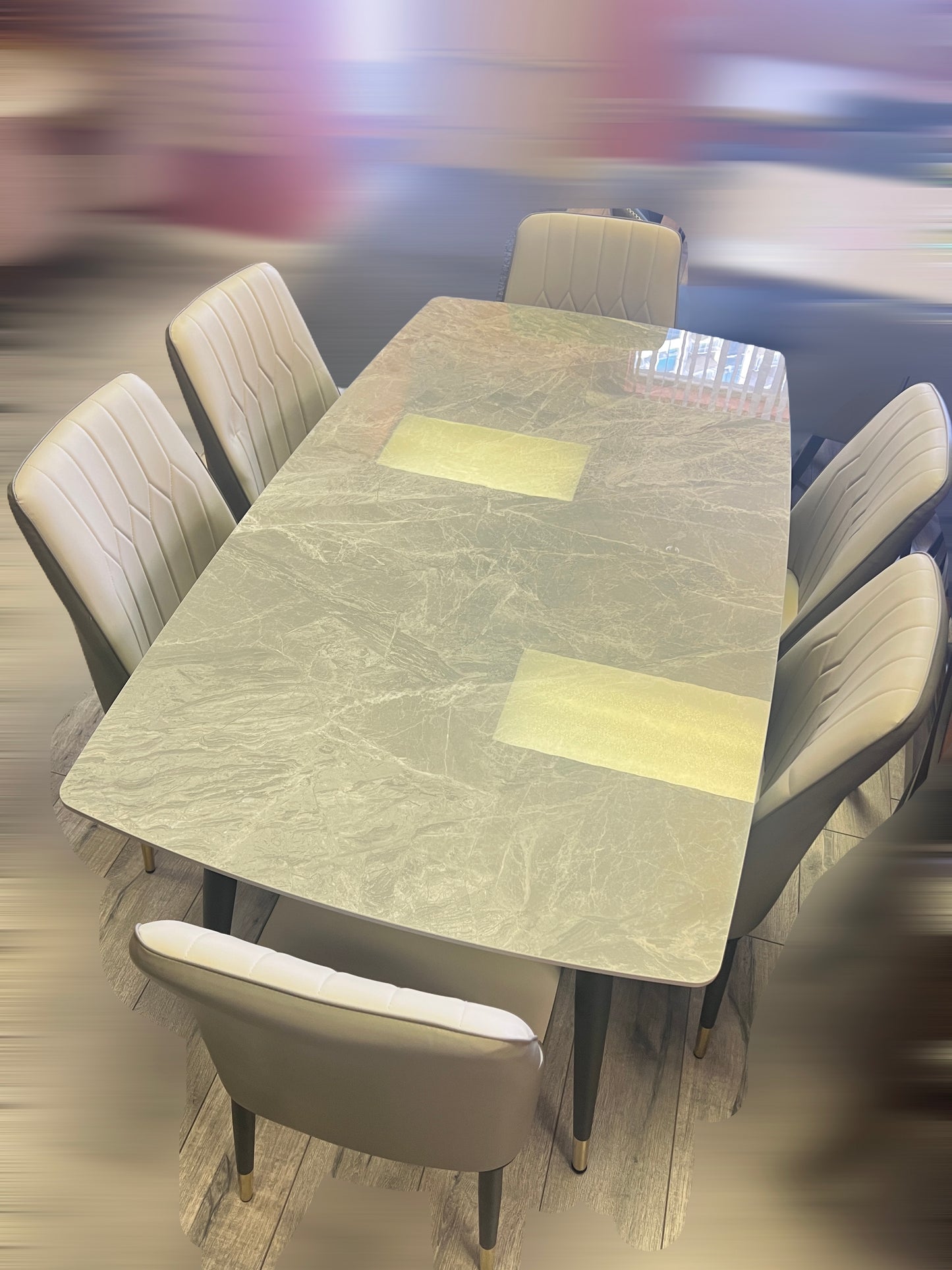 7-Piece Grey Sintered Stone Dining Set with PU Chairs-BDT22