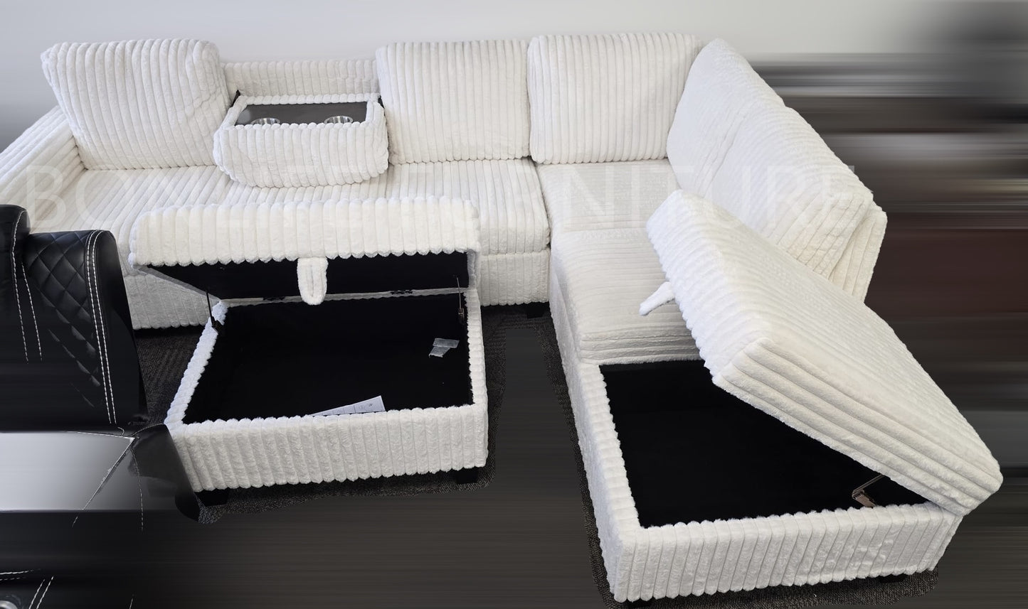Corduroy Sectional Sofa with Storage -GLORY