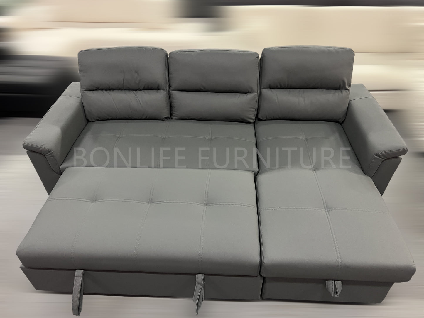 Grey Pull-Out Sectional Sofa Bed with Storage & Reversible Chaise-T1217