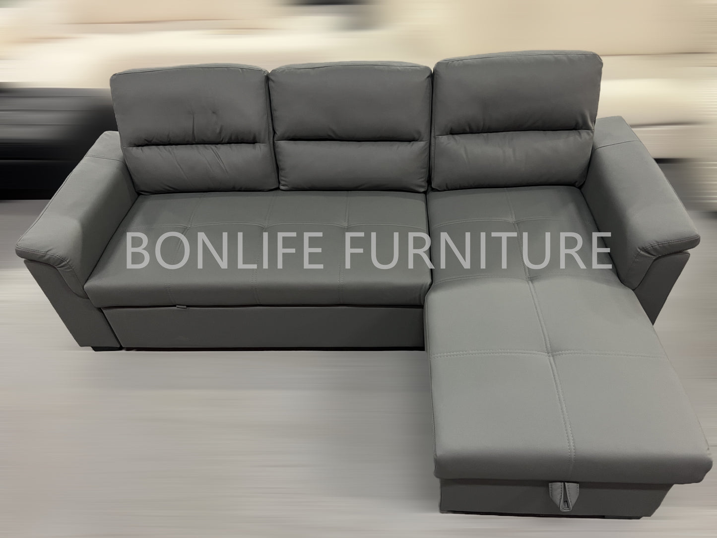 Grey Pull-Out Sectional Sofa Bed with Storage & Reversible Chaise-T1217