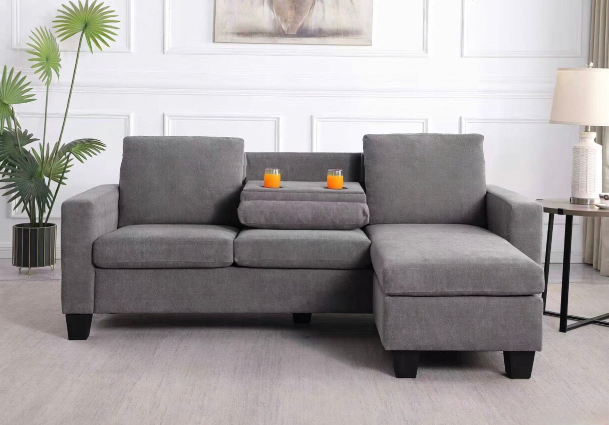 Reversible Fabric Sectional Sofa with Drop-Down Tray – TATE