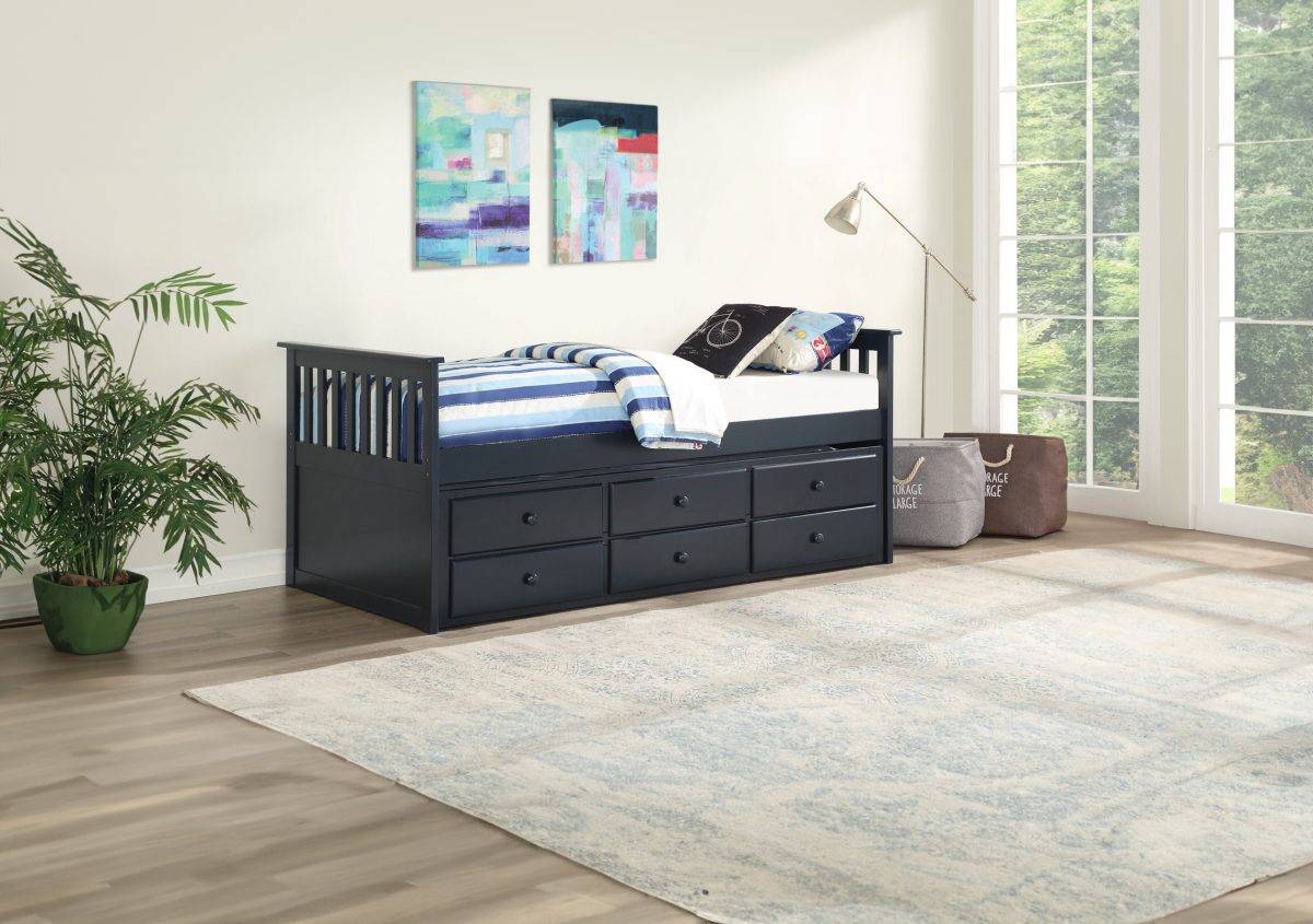 Solid Wood Twin Captain's Daybed with Trundle & Storage Drawers-T2100