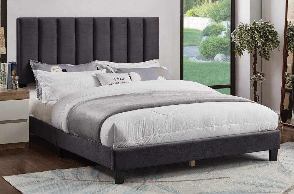 Adjustable Velvet Bed Frame with Channel Tufting-T2118