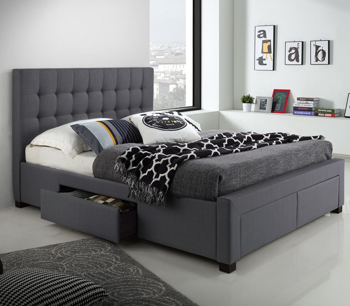 Upholstered Storage Platform Bed with 4 Drawers –T2152