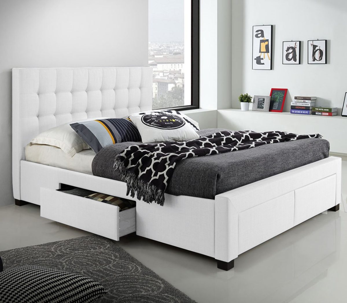 Upholstered Storage Platform Bed with 4 Drawers –T2152