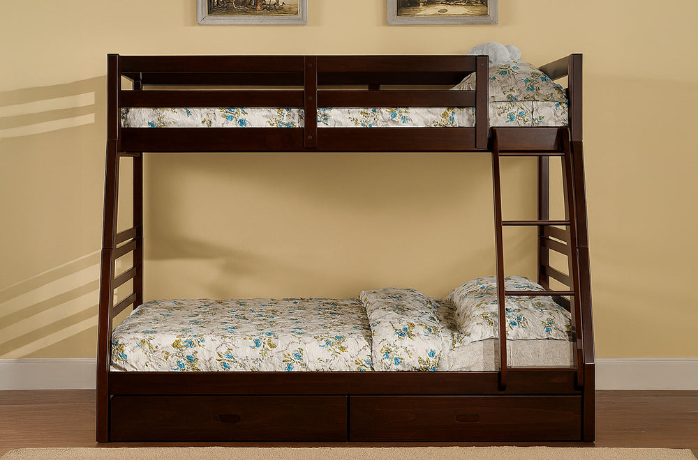 Twin Over Full Bunk Bed with Storage Drawers – Solid Wood – 4 Colors-T2700
